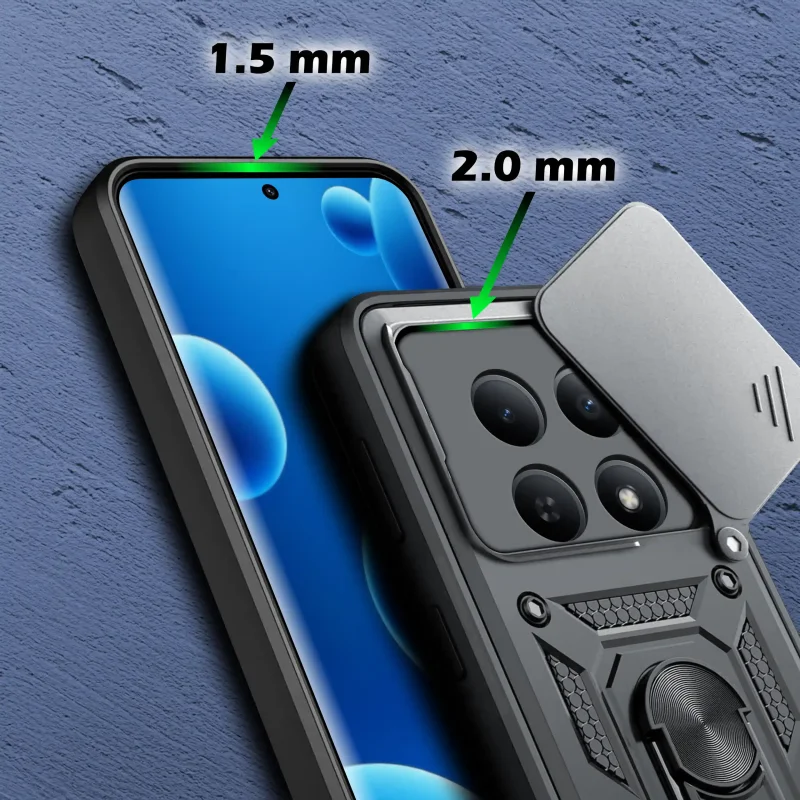 Pancerne etui Xiaomi Redmi Note 15 Pro 4G – podwyższone ranty 1.5 mm ekran i 2.0 mm aparat