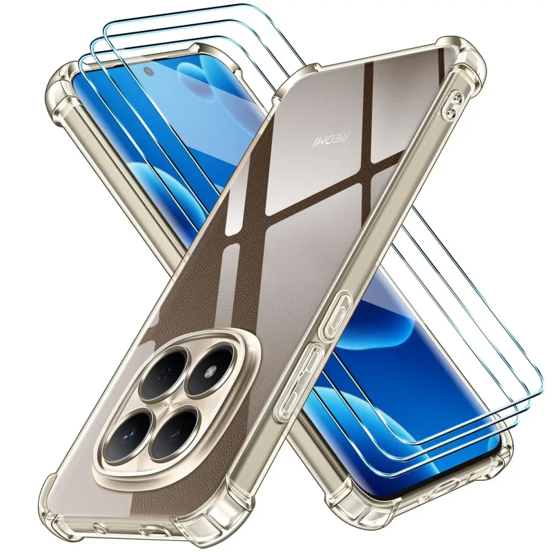Przezroczyste etui Anti-Shock do Xiaomi Redmi Note 15 Pro 4G z trzema szkłami hartowanymi