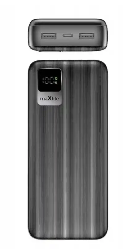 Powerbank Maxlife 20000 mAh widok portów USB-A i USB-C oraz wyświetlacza