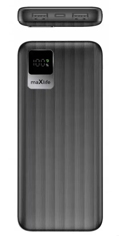 Powerbank Maxlife 10000 mAh – widok przodu oraz portów USB i USB-C na górnej krawędzi