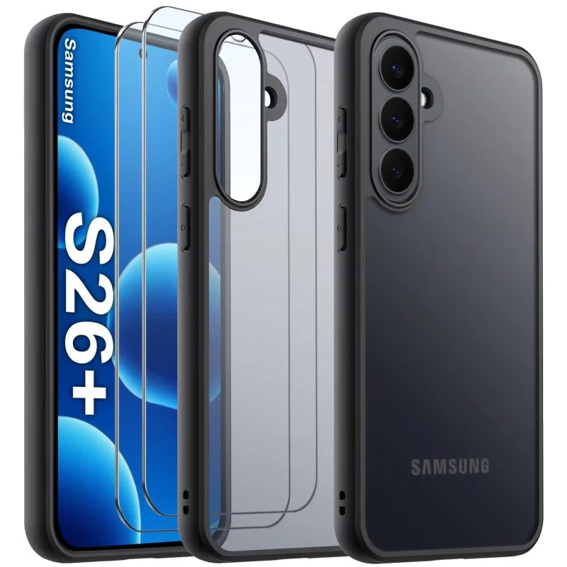 Etui matowe Samsung Galaxy S26+ Plus półprzezroczyste plecki i dwa szkła 9h w zestawie