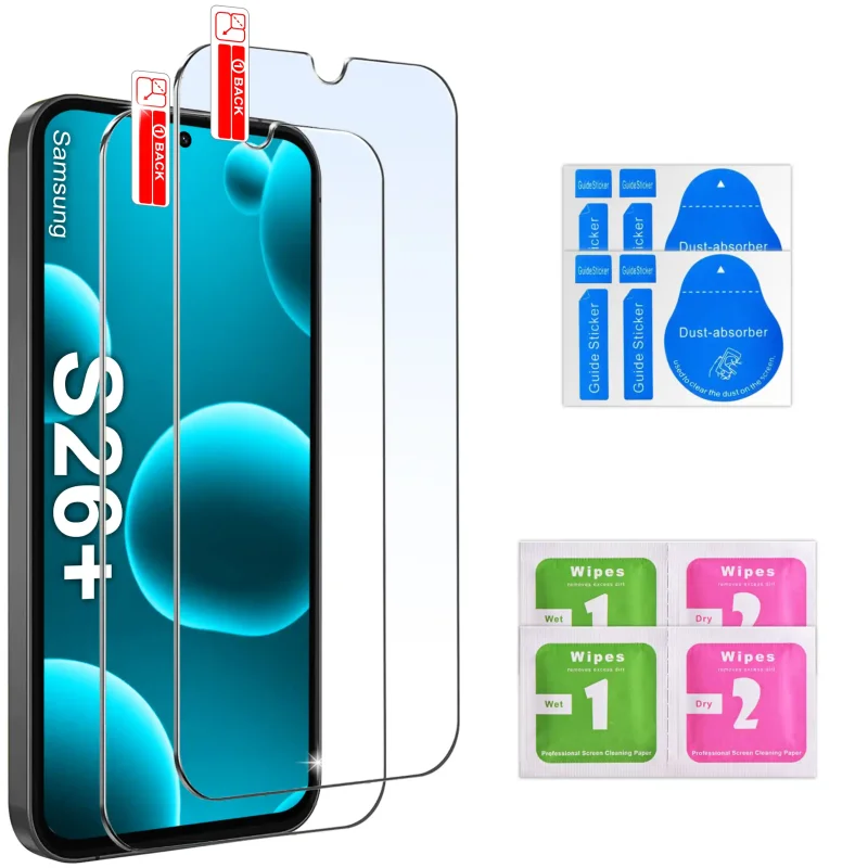 Szkło hartowane 9H Samsung Galaxy S26+ Plus zestaw 2 sztuki ochrona ekranu akcesoria montażowe