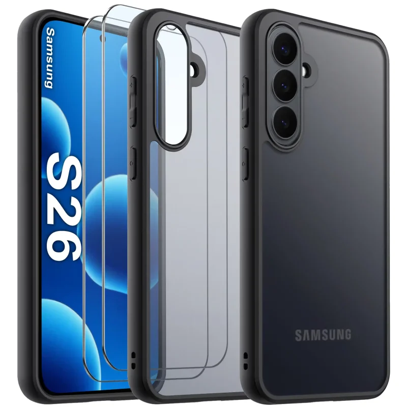 Etui matowe Samsung Galaxy S26 półprzezroczyste plecki i dwa szkła 9h w zestawie