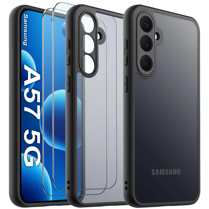 Etui matowe Samsung Galaxy A57 5G półprzezroczyste plecki i dwa szkła 9h w zestawie