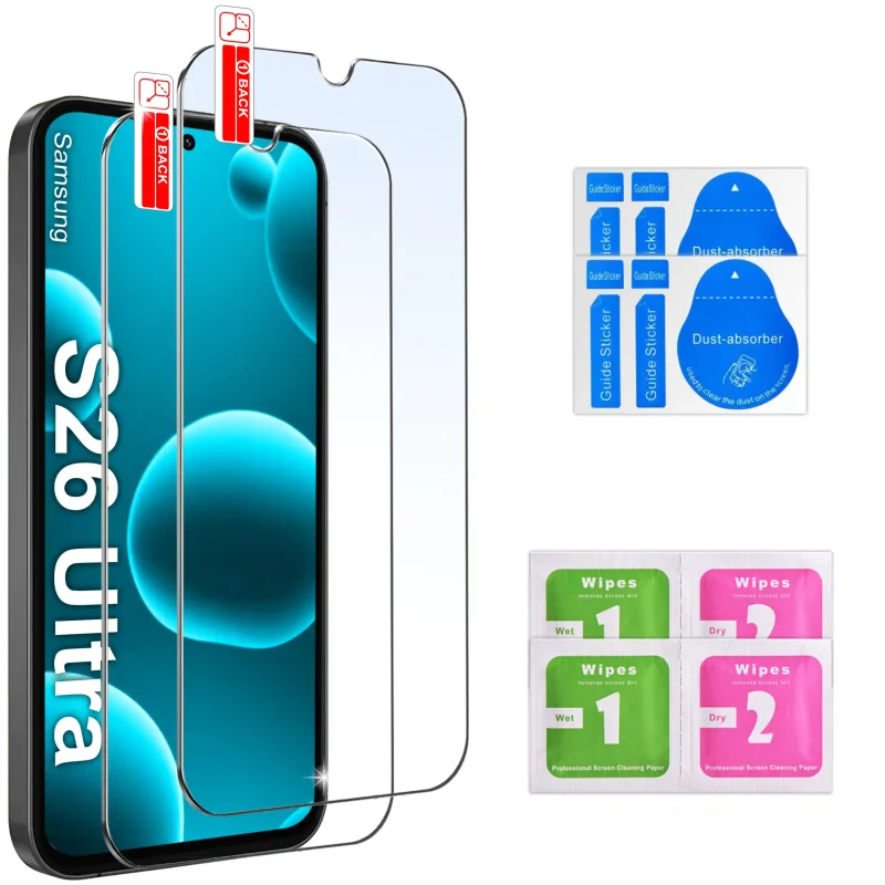 Szkło hartowane 9H Samsung Galaxy S26 Ultra zestaw 2 sztuki ochrona ekranu akcesoria montażowe