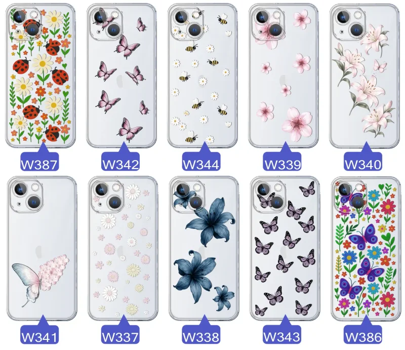 Kolekcja etui wiosennych iPhone 13 / 14 – różnorodne wzory kwiatki, motylki, pszczółki, biedronki