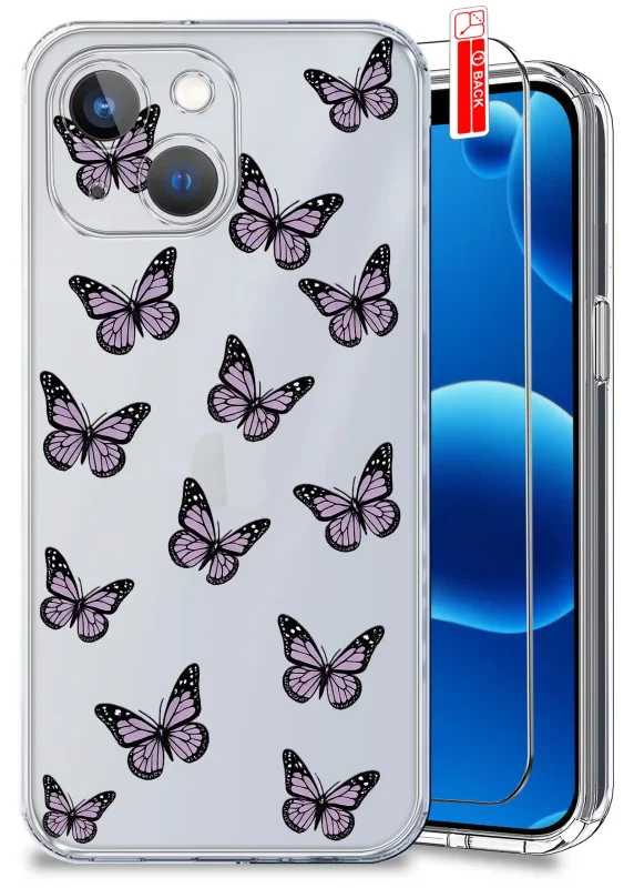 Etui wiosenne do iPhone 15 Plus przezroczyste ze wzorem motylków