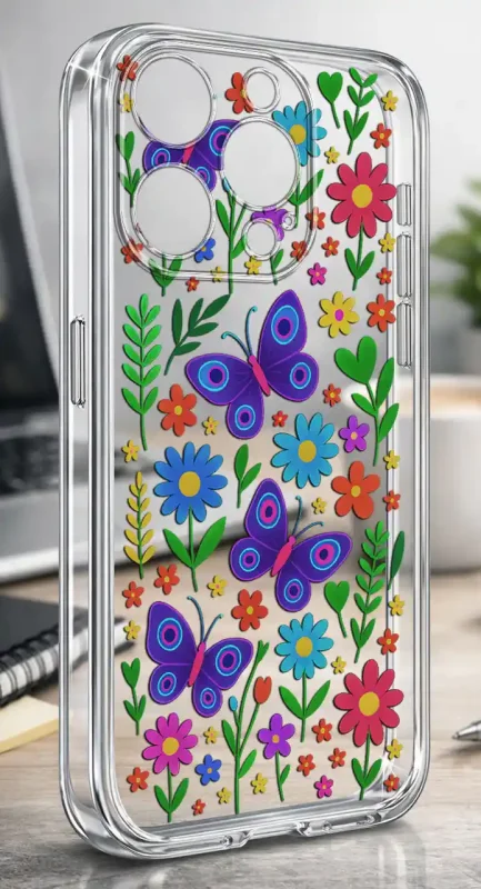 Przezroczyste etui wiosna iPhone 15 Pro Max z motylami i kwiatami