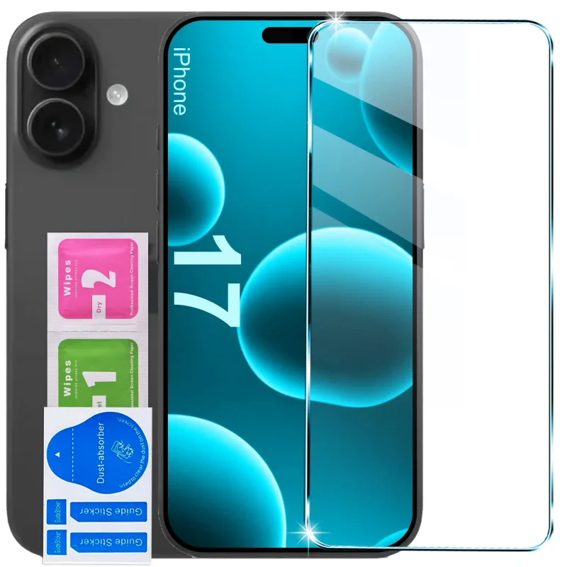 Szkło hartowane 9H iPhone 17 – ochrona ekranu z akcesoriami montażowymi
