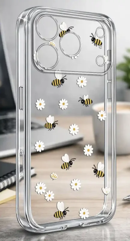 Przezroczyste etui wiosna iPhone 17 Pro Max / iPhone 18 Pro Max z pszczółkami i stokrotkami