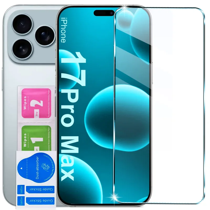 Szkło hartowane 9H iPhone 17 Pro Max – ochrona ekranu z akcesoriami montażowymi