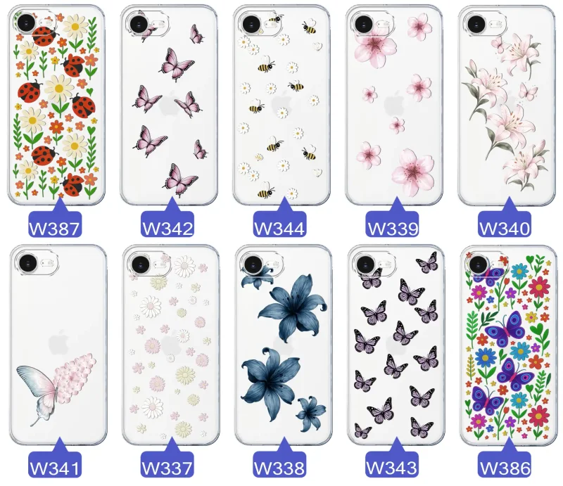 Kolekcja etui wiosennych iPhone 16e / 17e – różnorodne wzory kwiatki, motylki, pszczółki, biedronki