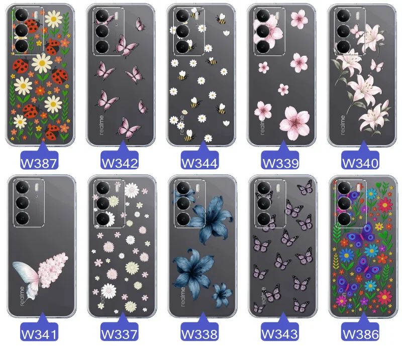 Kolekcja etui wiosennych Realme C75 – różnorodne wzory kwiatki, motylki, pszczółki, biedronki