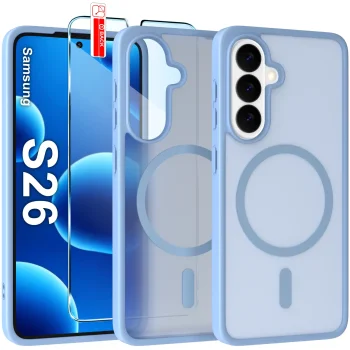 Etui do Samsung Galaxy S26 Magsafe matowe niebieskie ze szkłem
