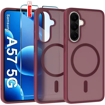 Etui do Samsung Galaxy A57 5G Magsafe matowe bordowe ze szkłem