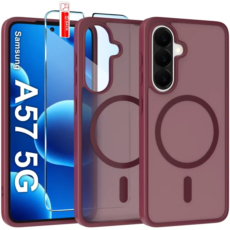 Etui do Samsung Galaxy A57 5G Magsafe bordowe ze szkłem hartowanym w zestawie