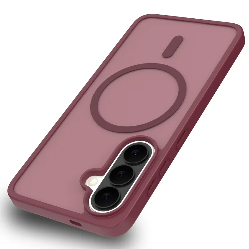 Etui Samsung Galaxy A57 5G MagSafe bordowe matowe z podwyższonym rantem aparatu i półtransparentnym tyłem
