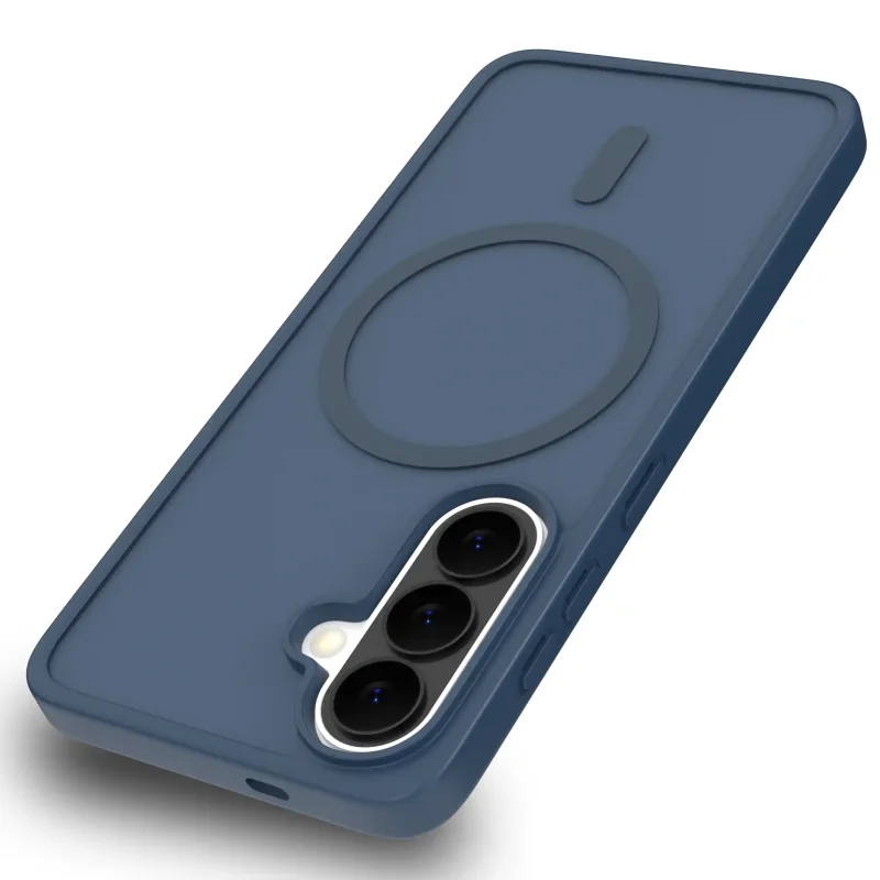 Etui Samsung Galaxy A57 5G MagSafe granatowe matowe z podwyższonym rantem aparatu i półtransparentnym tyłem