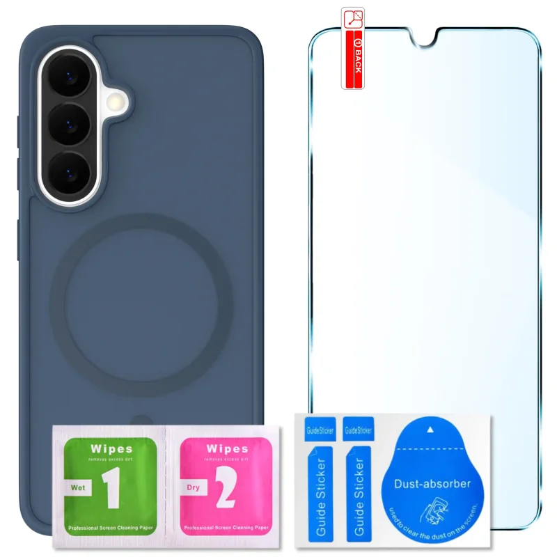 Zestaw etui MagSafe do Samsung Galaxy A57 5G granatowe + szkło hartowane 9H i akcesoria montażowe