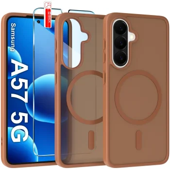 Etui do Samsung Galaxy A57 5G MagSafe matowe brązowe ze szkłem