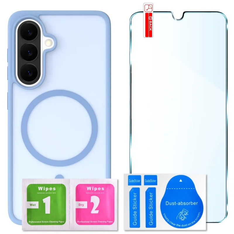 Zestaw etui MagSafe do Samsung Galaxy A57 5G niebieskie + szkło hartowane 9H i akcesoria montażowe