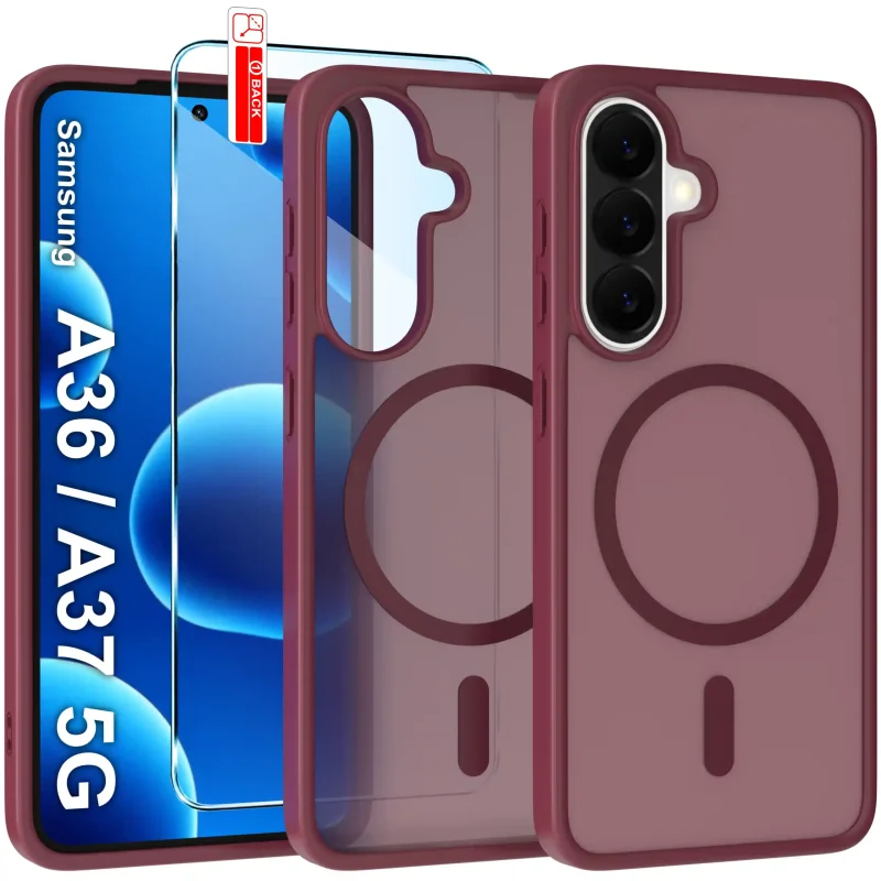 Etui do Samsung Galaxy A36 / A37 5G Magsafe bordowe ze szkłem hartowanym w zestawie