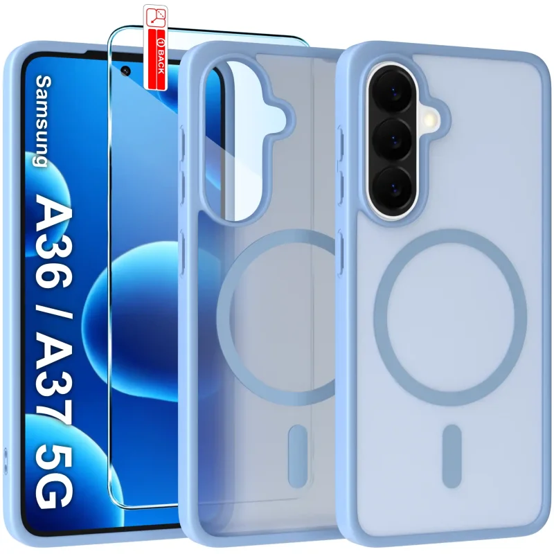 Etui do Samsung Galaxy A36 / A37 5G Magsafe niebieskie ze szkłem hartowanym w zestawie