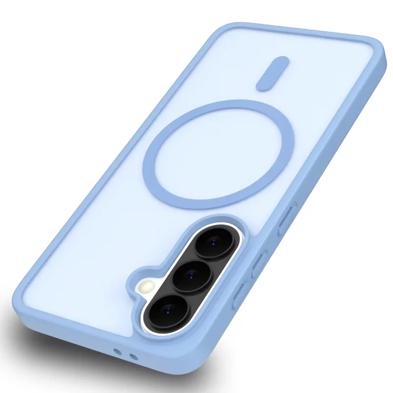 Etui Samsung Galaxy A36 / A37 5G MagSafe niebieskie matowe z podwyższonym rantem aparatu i półtransparentnym tyłem