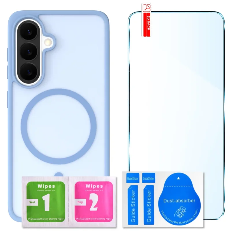 Zestaw etui MagSafe do Samsung Galaxy A37 5G niebieskie + szkło hartowane 9H i akcesoria montażowe