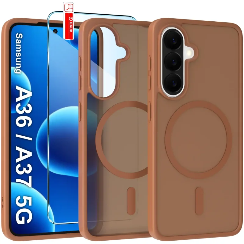 Etui do Samsung Galaxy A36 / A37 5G Magsafe brązowe ze szkłem hartowanym w zestawie