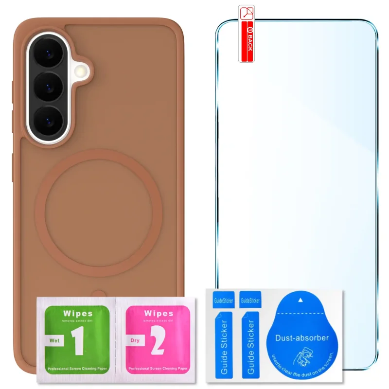 Zestaw etui MagSafe do Samsung Galaxy A36 / A37 5G brązowe + szkło hartowane 9H i akcesoria montażowe