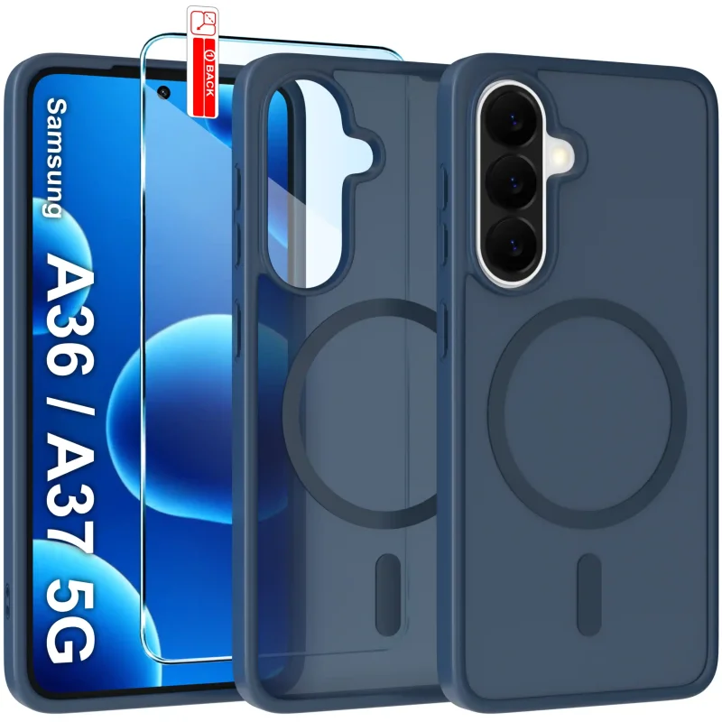 Etui do Samsung Galaxy A36 / A37 5G Magsafe granatowe ze szkłem hartowanym w zestawie