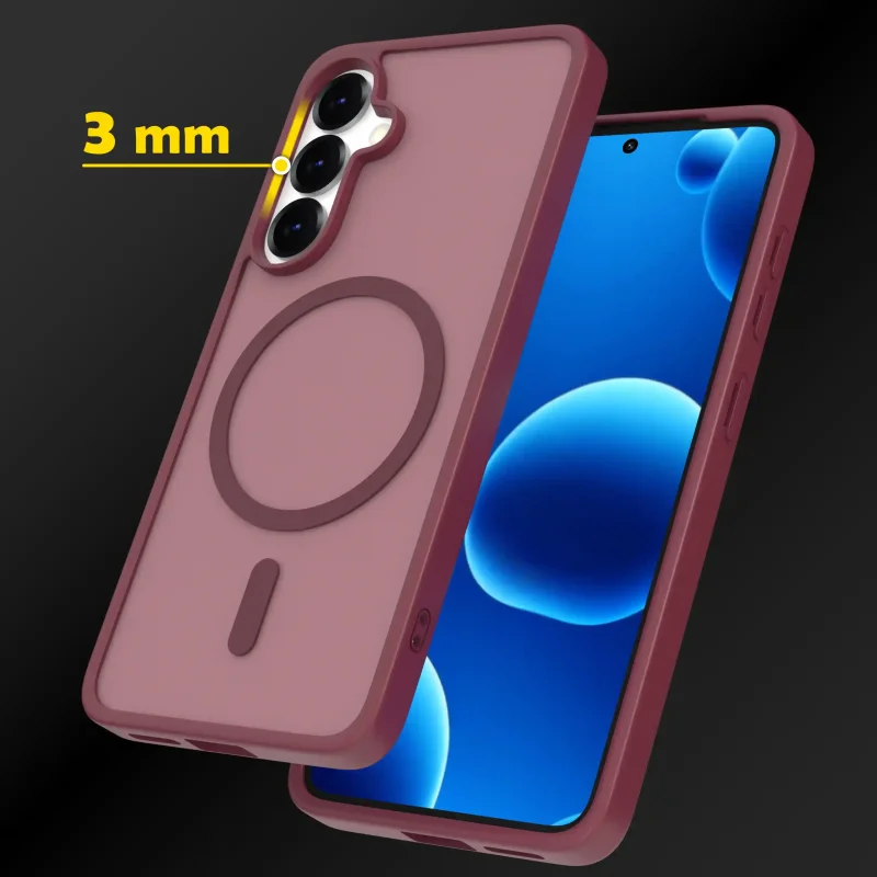 Samsung Galaxy S25 etui MagSafe bordowe - ochrona obiektywów, podwyższone ranty