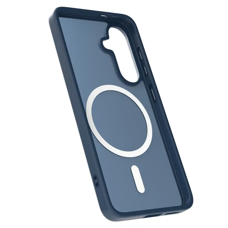 Granatowy case MagSafe do Samsung Galaxy S25 półtransparentne matowe plecki - widok środka etui