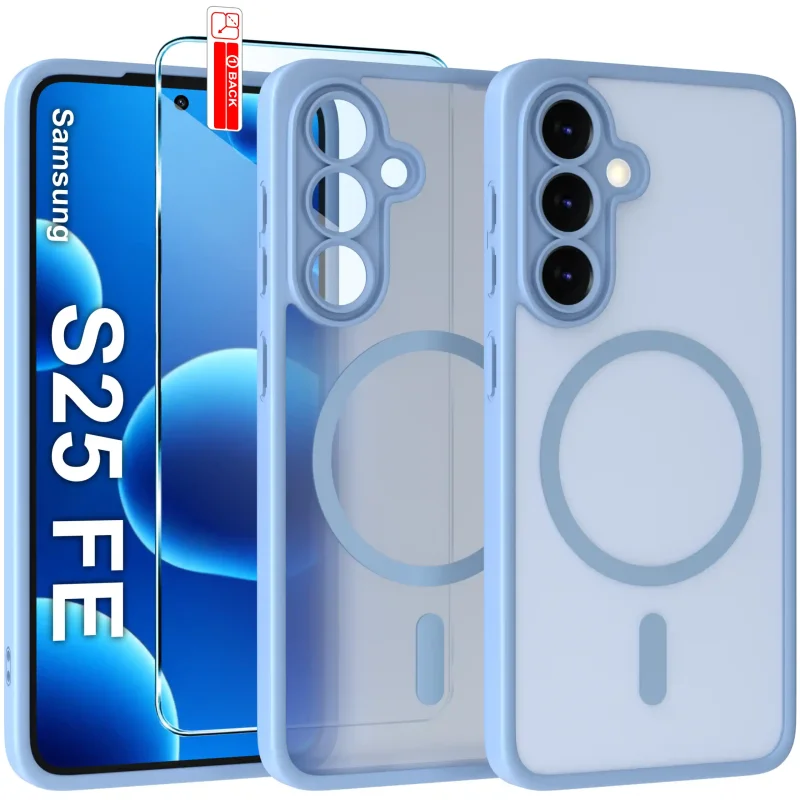 Etui do Samsung Galaxy S25 FE Magsafe niebieskie ze szkłem hartowanym w zestawie