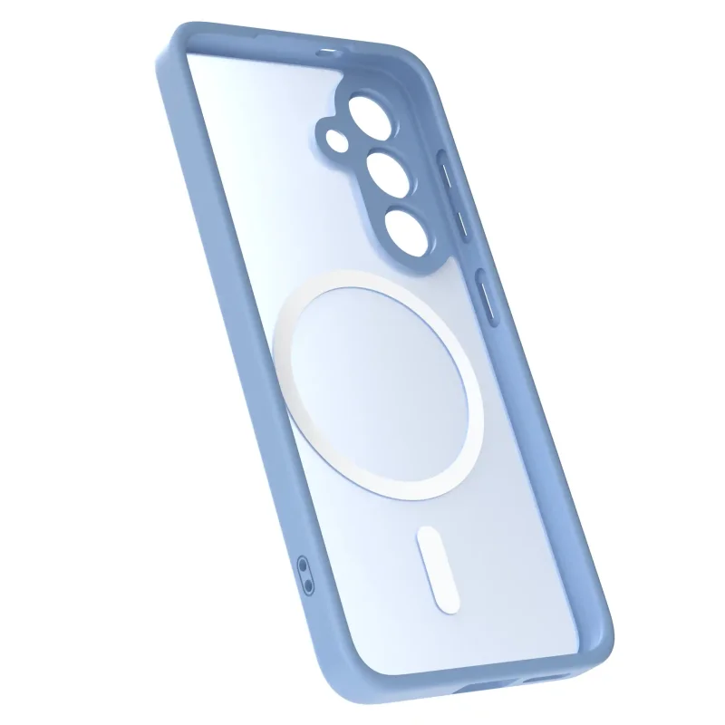 Niebieski case MagSafe do Samsung Galaxy S25 FE półtransparentne matowe plecki - widok środka etui