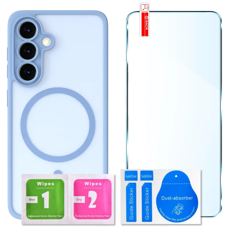 Zestaw etui MagSafe do Samsung Galaxy S25 FE niebieskie + szkło hartowane 9H i akcesoria montażowe
