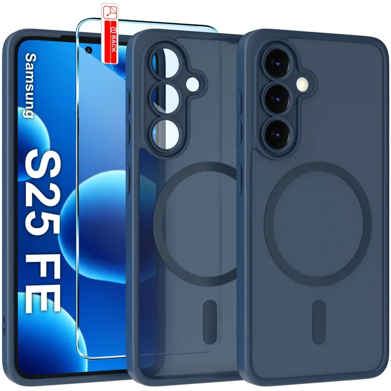 Etui do Samsung Galaxy S25 FE Magsafe granatowe ze szkłem hartowanym w zestawie