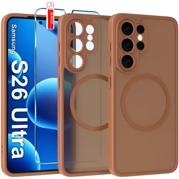 Etui do Samsung Galaxy S26 Ultra Magsafe Matt brązowe ze szkłem