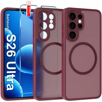 Etui do Samsung Galaxy S26 Ultra Magsafe Matt bordowe ze szkłem