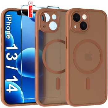 Etui do iPhone 13 / 14 Ultra Magsafe Matt brązowe ze szkłem