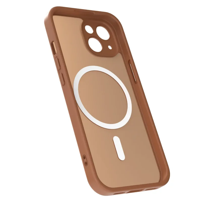Brązowy case MagSafe do iPhone 13 / 14 półtransparentne matowe plecki - widok środka etui