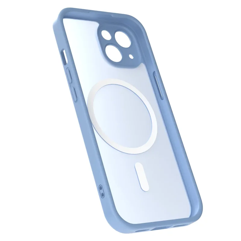 Niebieski case MagSafe do iPhone 13 / 14 półtransparentne matowe plecki - widok środka etui