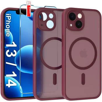 Etui do iPhone 13 / 14 Ultra Magsafe Matt bordowe ze szkłem