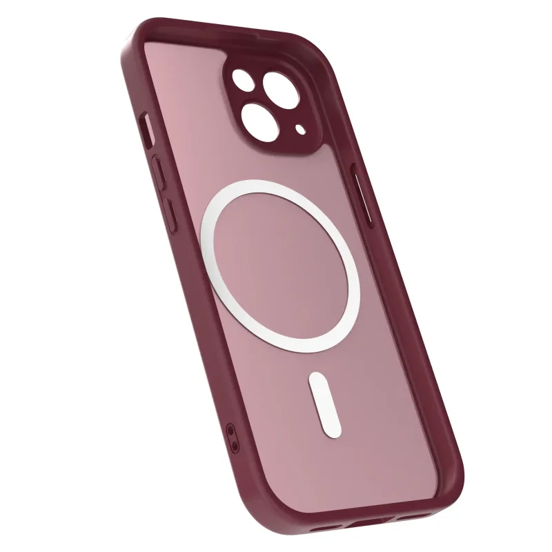 Bordowy case MagSafe do iPhone 13 / 14 półtransparentne matowe plecki - widok środka etui