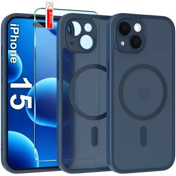 Etui do iPhone 15 Magsafe Matt granatowe ze szkłem