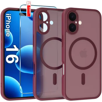 Etui do iPhone 16 Magsafe Matt bordowe ze szkłem