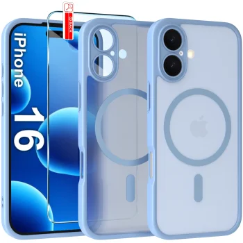 Etui do iPhone 16 Magsafe Matt niebieskie ze szkłem