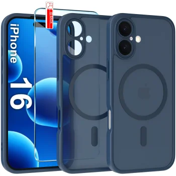 Etui do iPhone 16 Magsafe Matt granatowe ze szkłem