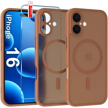 Etui do iPhone 16 Magsafe Matt brązowe ze szkłem